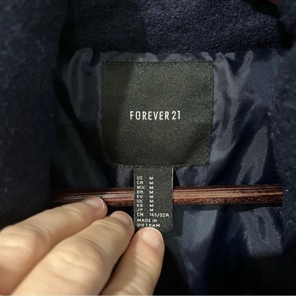 Forever 21 navy button up long sleeve coat size medium - Picture 6 of 10